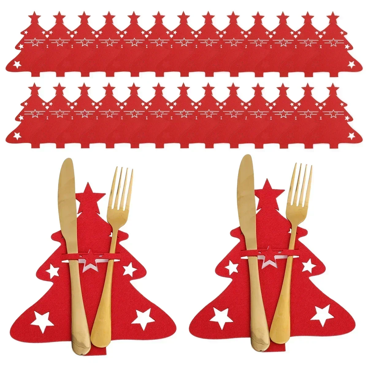 thumbnail image 1 of 2-50 piezas de portacubiertos navideños, bolsas para vajilla con forma de árbol de Navidad, bolsillos para cuchillos, tenedores y cucharas, bolsas para decoración de fiestas y cenas de Año Nuevo, 1 of 5