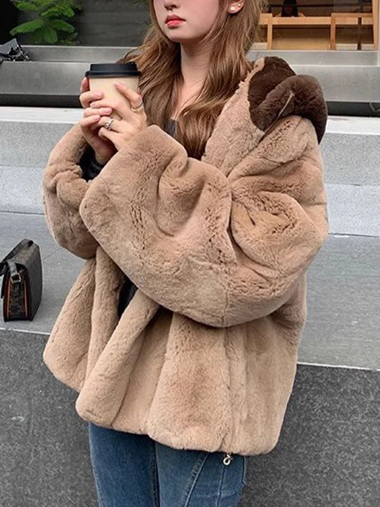 Winter Plush Jacket Women Kawaii Bear Ear Faux Fur Coat