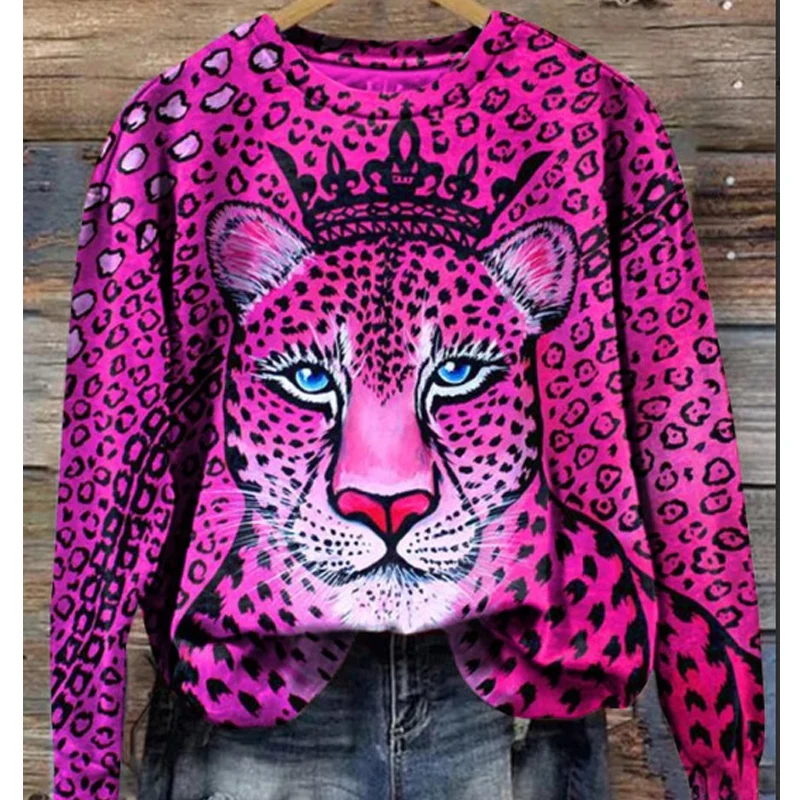 

Women Various Tiger Patterns 3D Print Sweatshirt Vintage Round Collar Female T-shirt Casual Long-sleeve Loose Top Pullover Femme