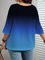 Plus Size Women's Gradient Color T-Shirt - Loose, Elegant, Casual, Comfortable, and Fashionable Top. - Image 2