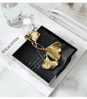 Ins European Stainless Steel Tissue Box Brass Ginkgo Leaf Decor Hotel Table Napkin Holder Afternoon Tea Desktop Tissue Organizer 1