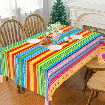Tovaglia in plastica a strisce messicane Decorazioni per feste festive Tovaglia rettangolare impermeabile per il giorno dei morti Decorazione Fiesta messicana 1