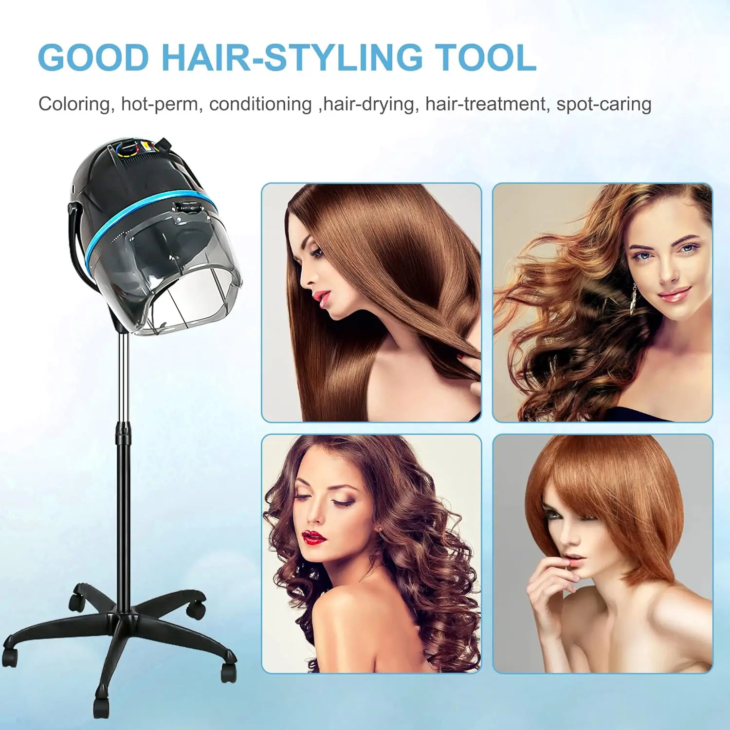 Microdermabrasion Professional Hooded Floor Hair Dryer Adjustable Bonnet Hair Dryer Stand Up with Timer and Rolling Wheels for B 3