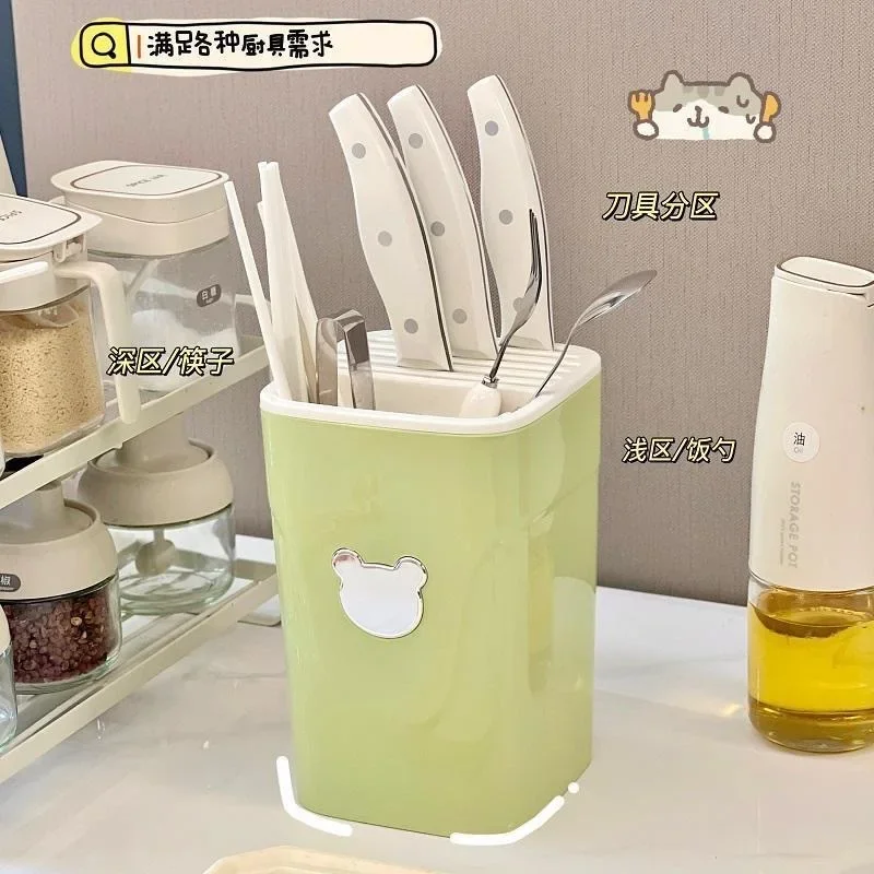AOLIVIYA 클래식 중국식 주방 칼 정리대, 가위, 식칼, 젓가락 홀더가 포함된 일체형 수납 랙, 모던 디자인