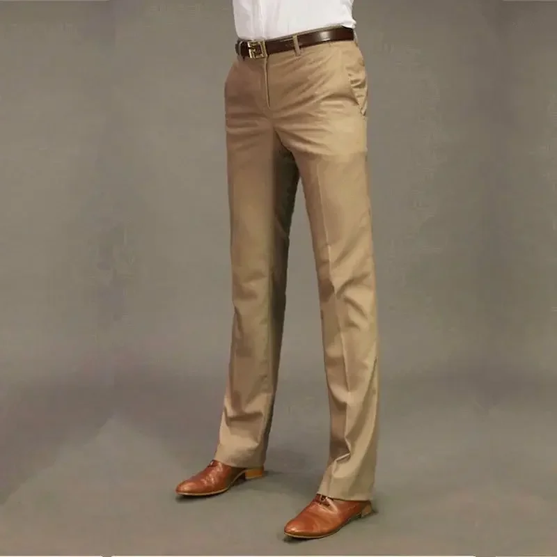 thumbnail image 1 of Pantalones de traje ajustados para hombre, de poliéster trenzado, color blanco, para verano, antiarrugas, ropa de diseño, ropa de trabajo, 2024, 1 of 5