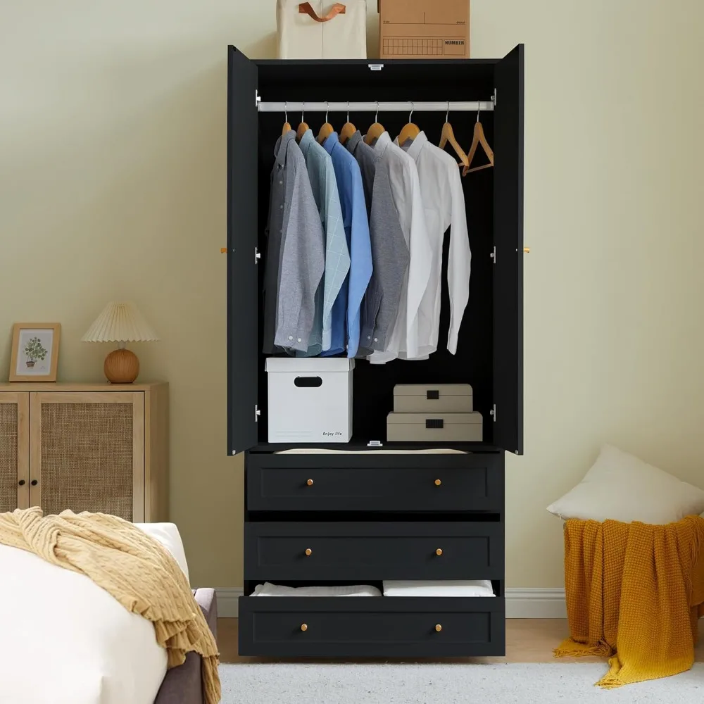 Wardrobe Closet Armoire, 71 "Wardrobe Armoire Wooden Closet with 4 Doors, 6 Drawers Household Freestanding Wooden Closet Storage 6