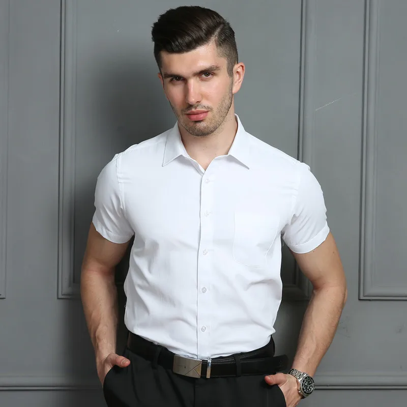 Male Soild Shirt 2023 Spring Summer Business Non-Ironing Elastic Slim Casual Short Sleeve Men's Shirt Social Work Clothes