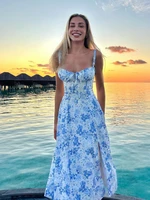 Mingmingxi Floral Print Summer Holiday Dress Elegant Midi Spaghetti Strap Lace Up Dress A Line Casual Women Clothing 2024 - Image 3