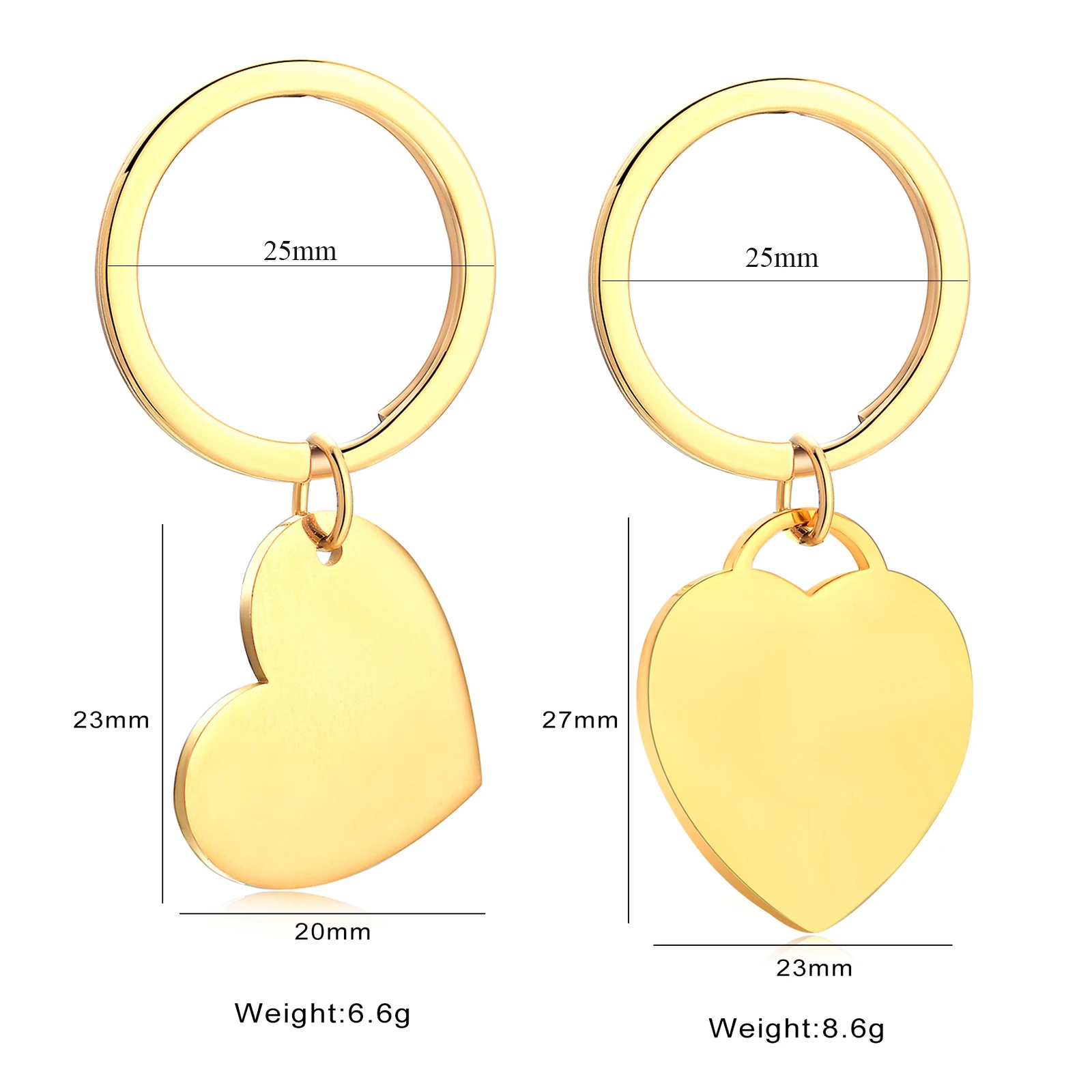3 Stück Gold Silber Farbe Edelstahl Herz Charms Schlüsselanhänger polierter Schlüsselanhänger Schmuck für Frauen individuell gravierter ID-Tag-Schlüsselanhänger
