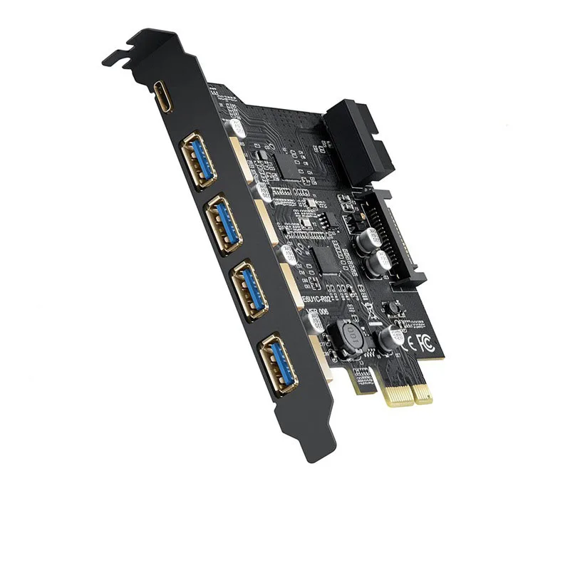 Tarjeta adicional USB 3.0 PCI-E Tipo C Tarjeta de expansión PCI Express Controlador PCI-E a USB 3.0 Adaptador de tarjeta PCI-E de 5 puertos + 1 puerto USB 3.1