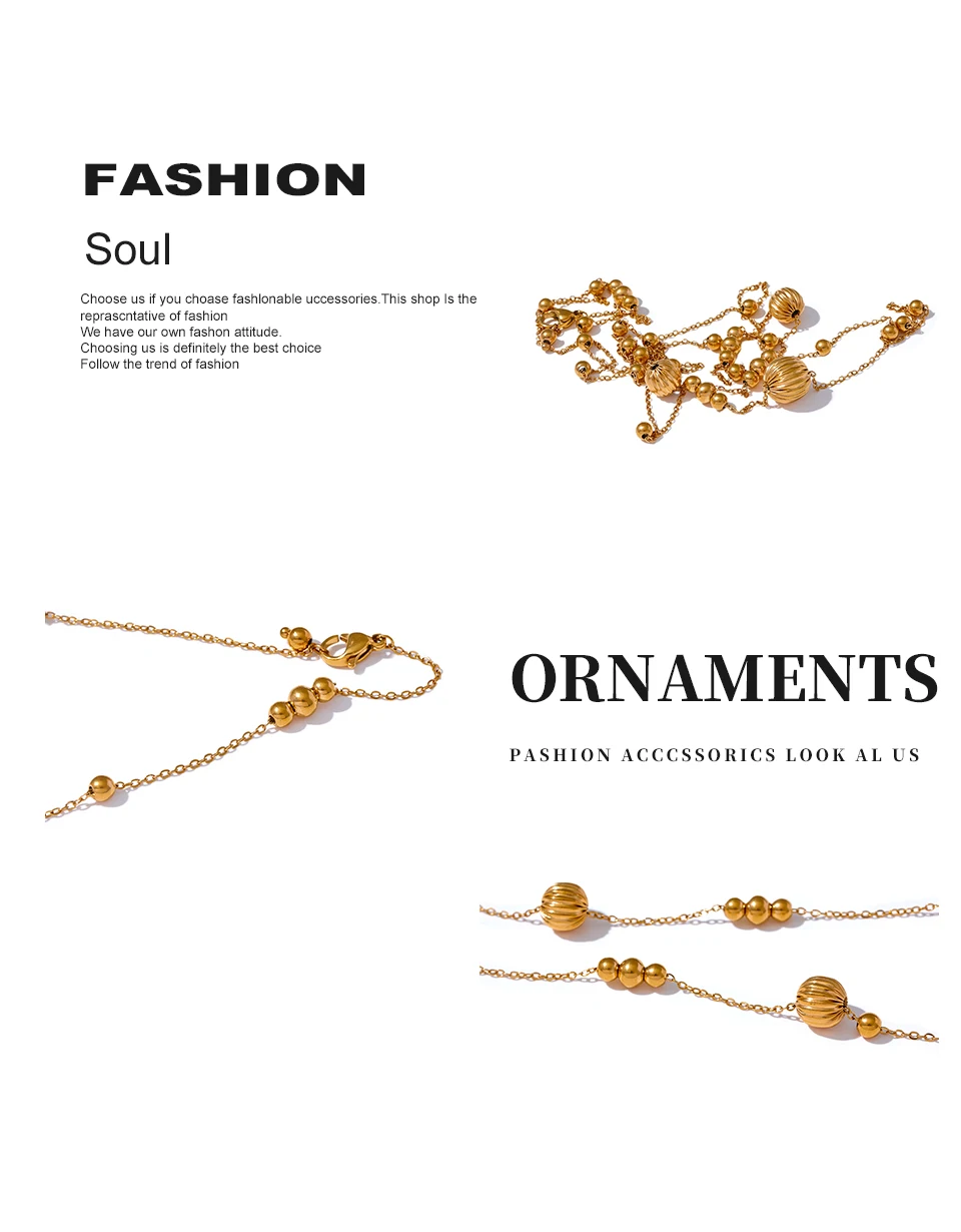 Yhpup Statement-Edelstahl-Vintage-Perlenkette, handgefertigte Pullover-Halskette, trendiger goldener 18 Karat vergoldeter Modeschmuck, neu – Detail 2