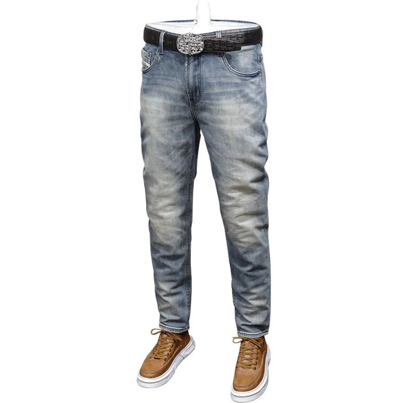 Fashion Designer Men Jeans High Quality Classical Trousers Retro Blue Elastic Slim Ripped Jeans Men Vintage Denim Pants Hombre