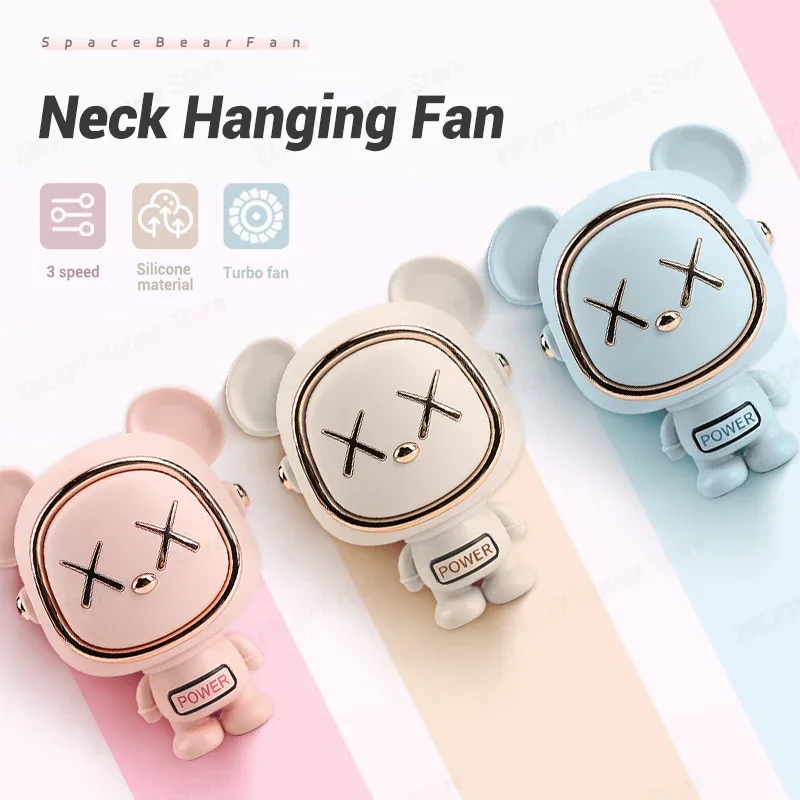 

Wearable Cooling Electric Cute Portable Neck Hanging Fan Bladeless Silicone Ventilador Silent 3 Speed Mini Summer Neckband Fan