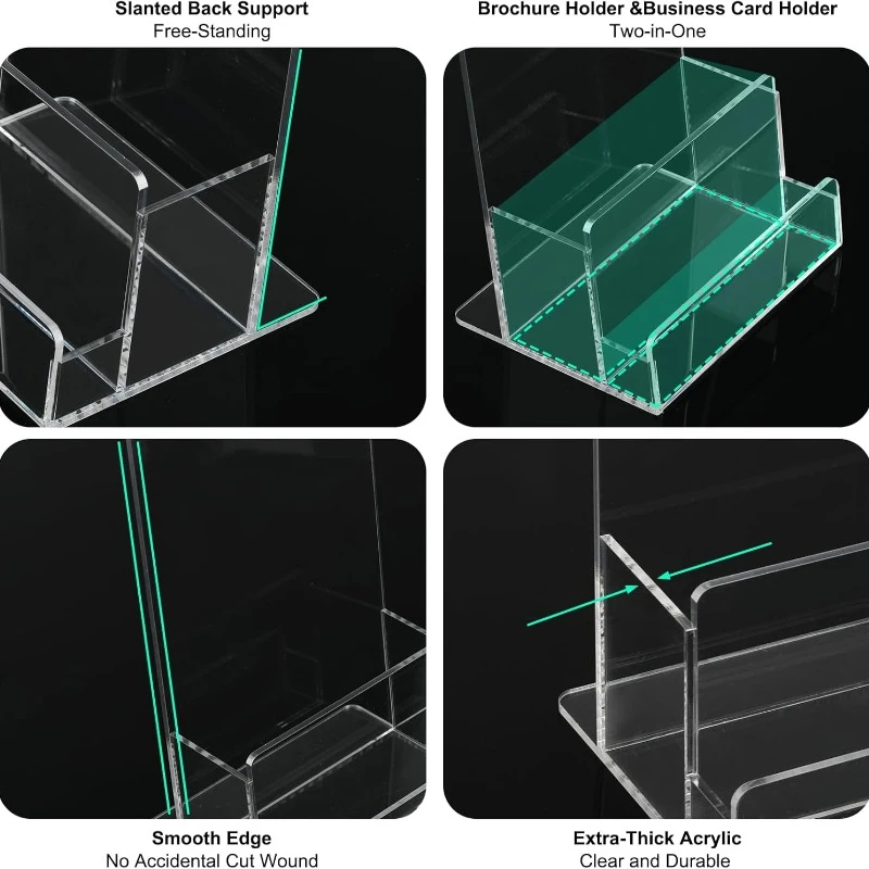 2 Pack Brochure Holder Business Card Holder for Desk Acrylic Brochure Card Flyer Display Stand Vendors Events Store Marketing