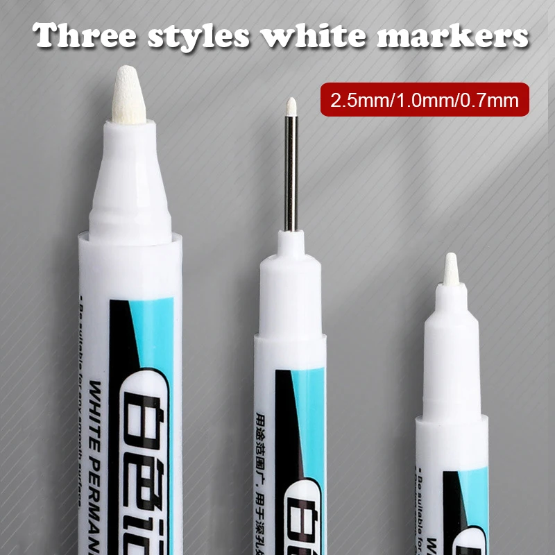 1/3Pcs White Permanent Marker Pens 0.7/1.0/2.5MM Paint Markers For Wood