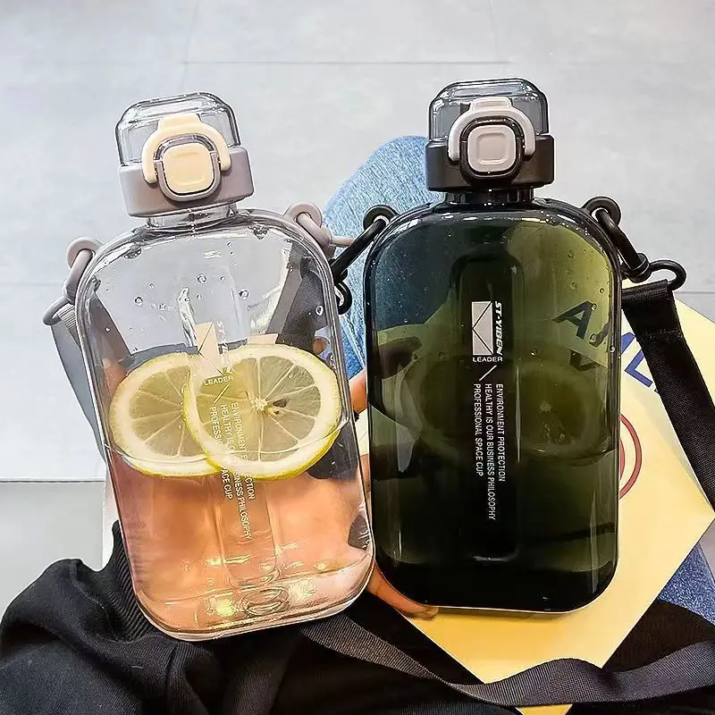 Flat Square Transparent Water Bottle Portable Travel Canteen with  Adjustable Strap Elegant Slim Bottle for Sport Camping - AliExpress