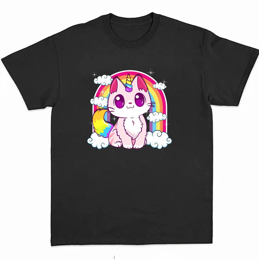 

Cute Unicorns Cat Adorable Smiling Rainbow Classic T Shirt Funny T-Shirts Women Fashion Hip Hop 100% Cotton Unisex Clothing