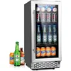 Beverage Refrigerator,15 Inch 96 Cans Beverage Cooler Small Wine Fridge Built-in or Freestanding with Auto Defrost,Glass Door 1