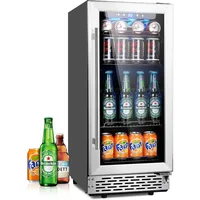 Beverage Refrigerator,15 Inch 96 Cans Beverage Cooler Small Wine Fridge Built-in or Freestanding with Auto Defrost,Glass Door 1