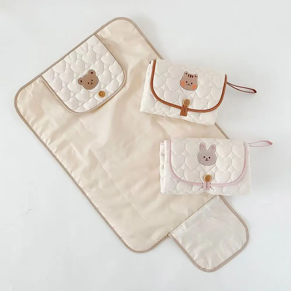 Portable Baby Changing Pad Dual-Sided Foldable Diaper Cushion Hanging Rope Multi-Functional Quilted Nap Mat for Infant