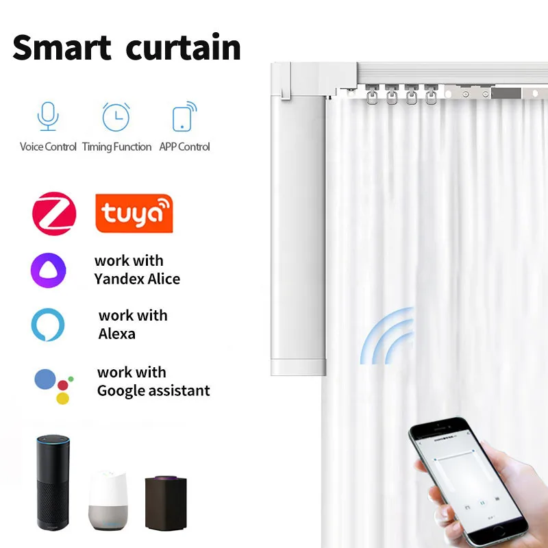 สมาร์ท Zigbee ผ้าม่านมอเตอร์ Tuya Smart Life ทำงานร่วมกับ Alexa,Googlehome ระยะไกลที่กำหนดเองไฟฟ้าม่านสมาร์ทโฮม 1