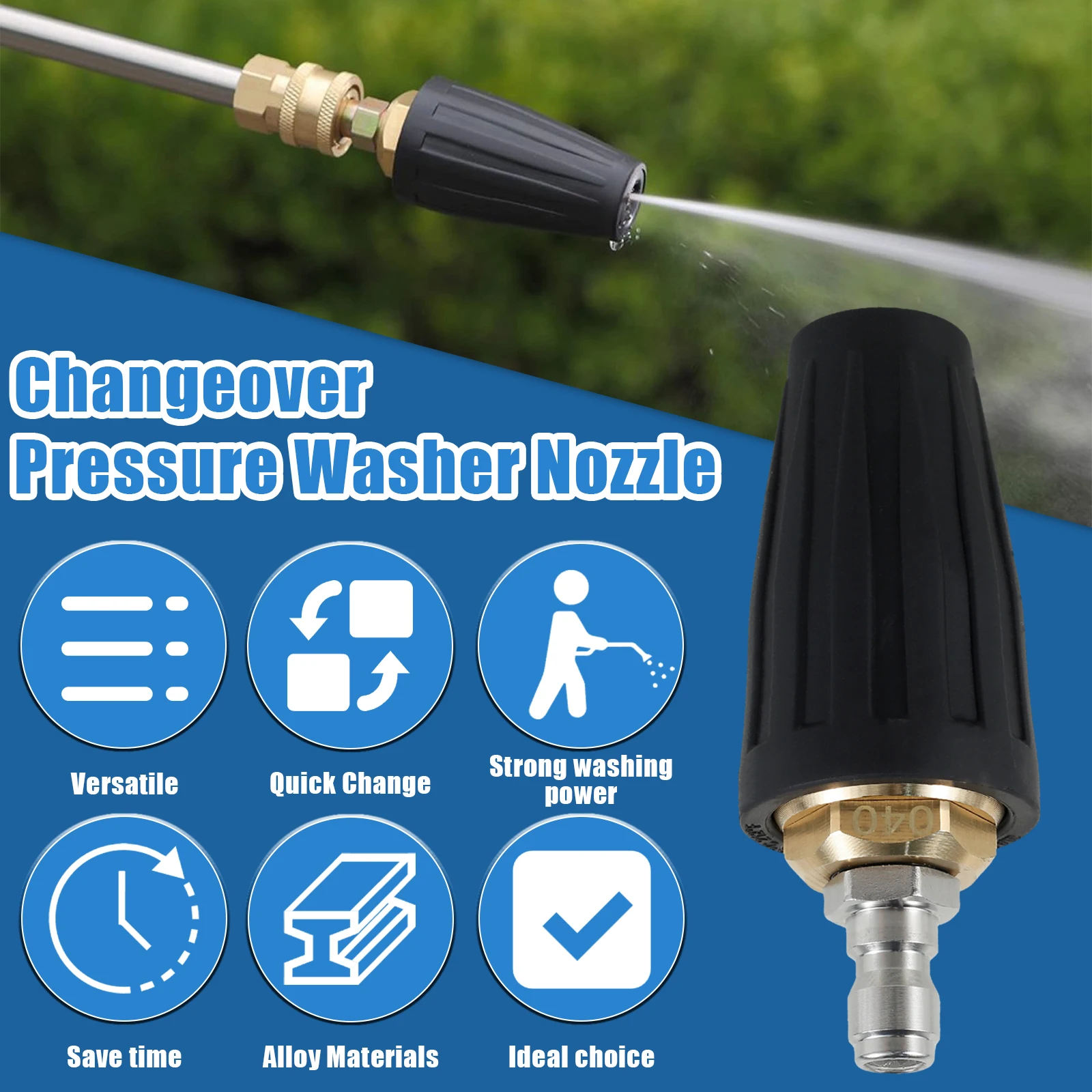High Pressure Washer Spray Nozzle Kit  1/4"Quick Connect 360 Rotating Turbo Nozzle Sprayer 4000 PSI Multiple Degree Spray Nozzle 2