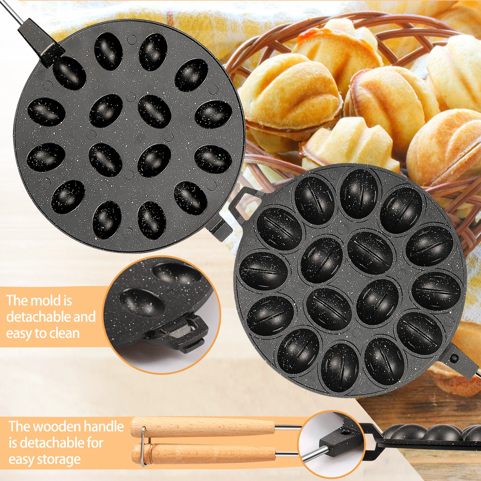 Cake Mold 16 Holes Nonstick Nut Walnut Cookie Maker Chocolate Pudding Fondant Baking Tool