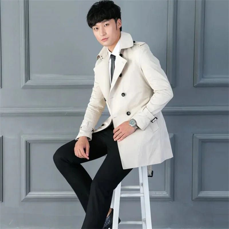 

Autumn Winter Windbreaker Men'S Trench Coats Medium-Long Slim Double-Breasted British Korean Version Man тренч Chaqueta Hombre