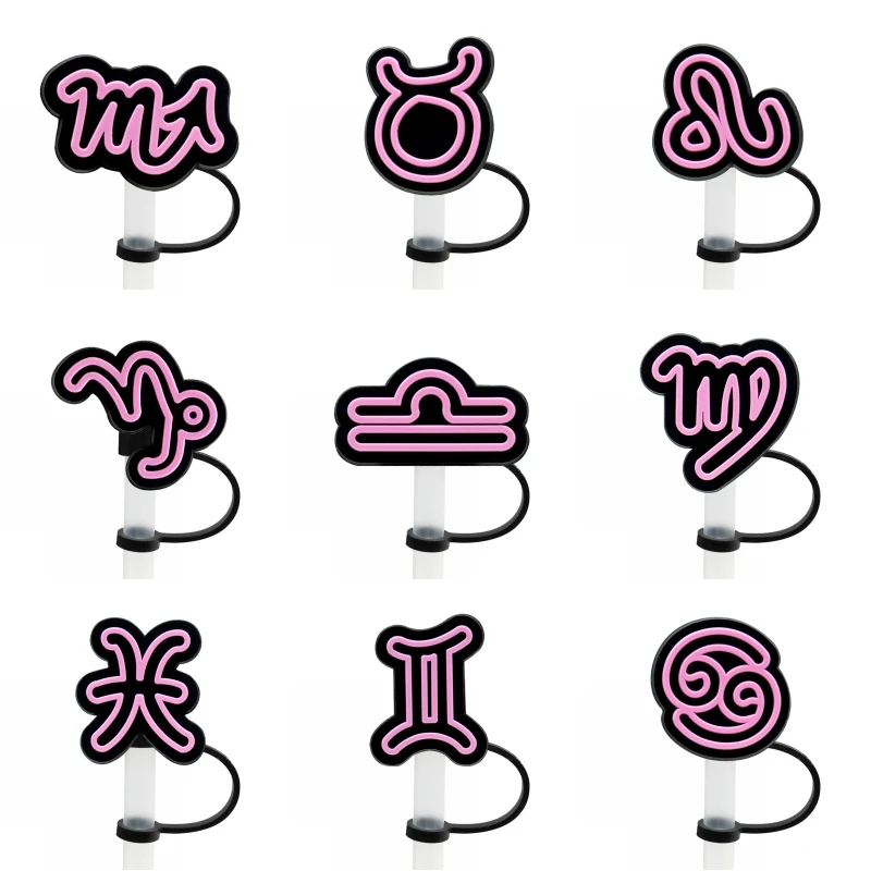 

1PCS PVC Straw Covers Twelve Constellations Fashion Design Straw Charms Reusable Plastic Straw Topper for Drink Fir Coffee Cup