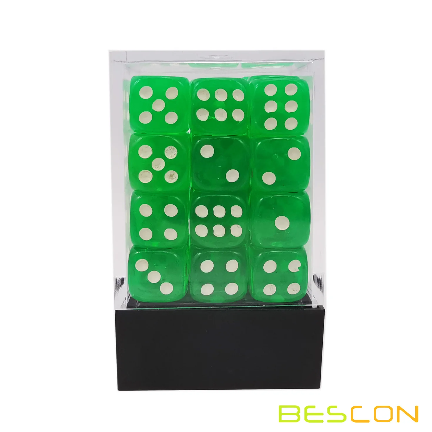 Bescon 12mm 6 Sided Dice 36 in Brick Box, 12mm Six Sided Die (36) Block of Dice, Translucent Green with White Pips 4