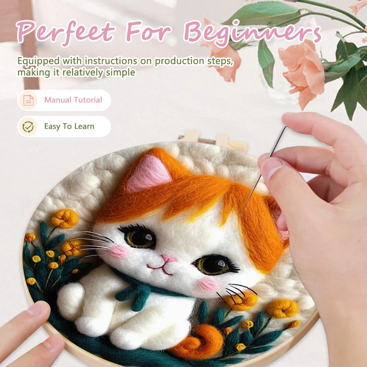 GATYZTORY Frame DIY Wool Felting Painting With Embroidery Kit Handmade Wool Needle Painting Animal Felting Decoration New