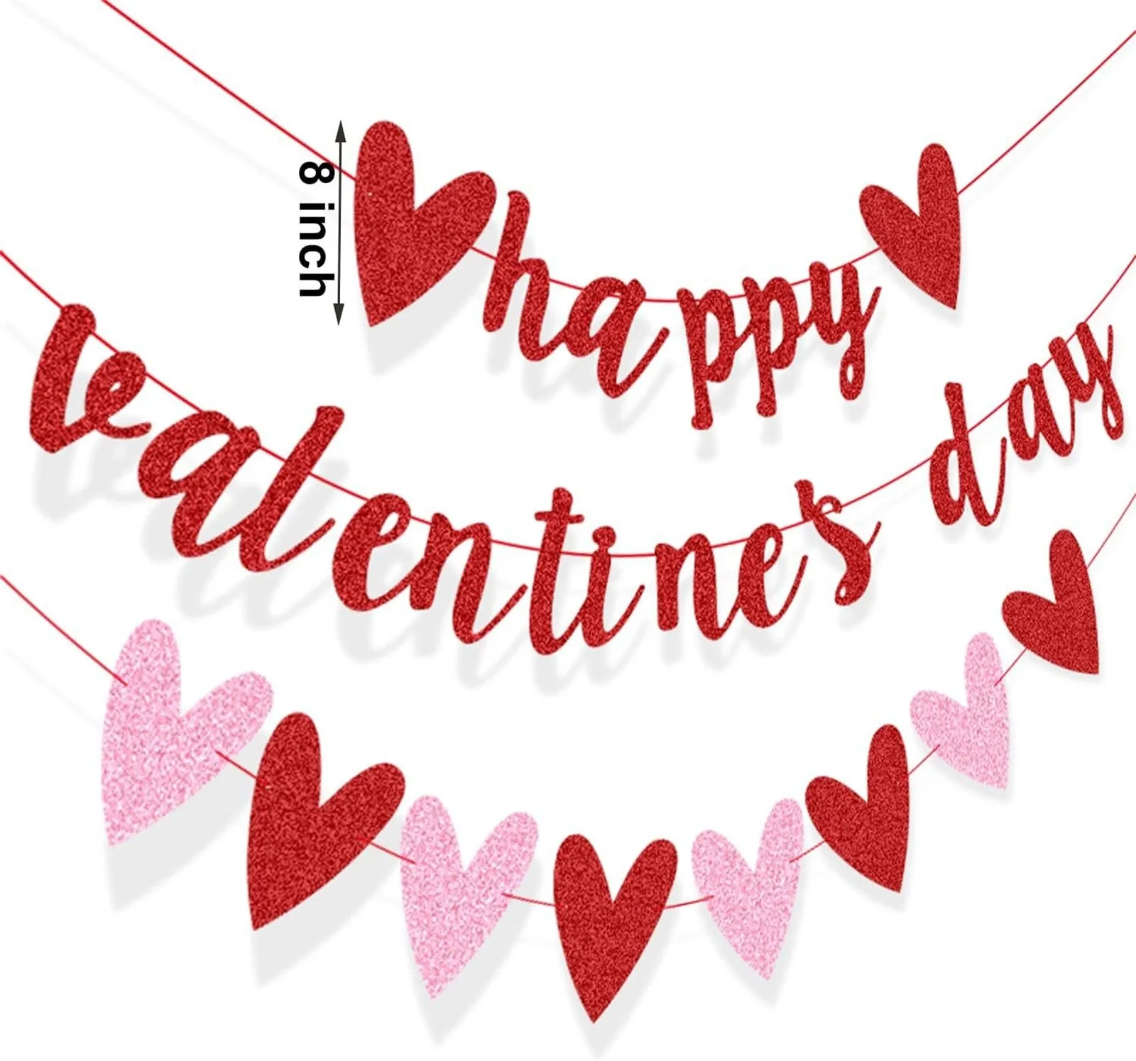 Happy Valentine&rsquo;s Day Banner Set Heart Valentines Day Party Decoration Banner for Valentines Wedding Anniversary Party Decor