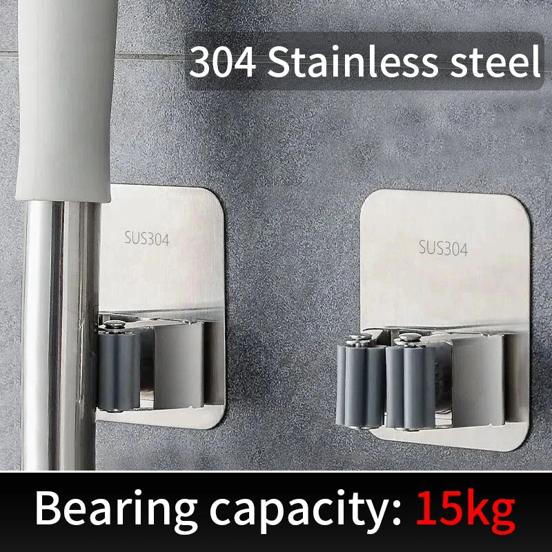 Description Picture 3 of itemMulti-Purpose Hooks Adhesive Wall Hanging Mop Rack Broom Stainless Steel Hanger Hook Kitchen Bathroom Organizer Accessories