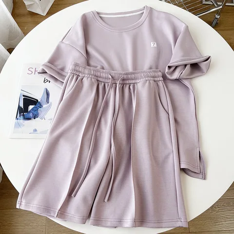 Women Summer Short Sleeve O-Neck T Shirts With Shorts Stretch Waist Two Pieces Sets Ladies Outfits Fashion Clothes