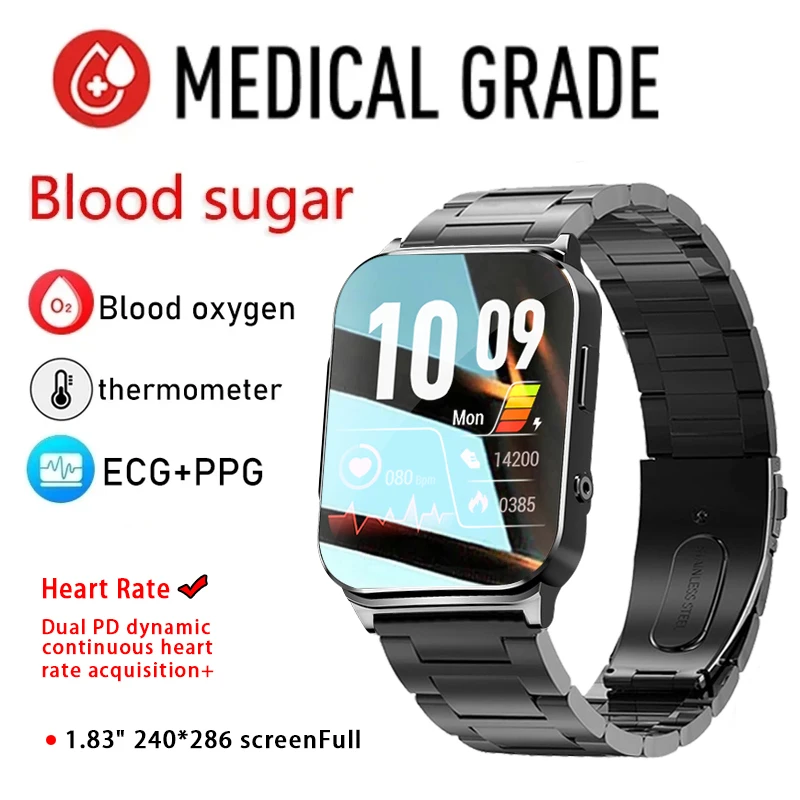 

Smart Watch Men Women 1.83 inch Full Touch Blood Pressure Monitor Thermometer Health Watch ECG+PPG Blood Sugar Smartwatch Ladies