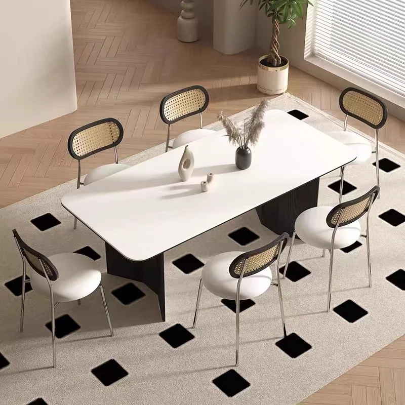 

olid wood, rock slab, dining table and chair combination, rectangular, modern, simple, home-sized apartment, ash minim