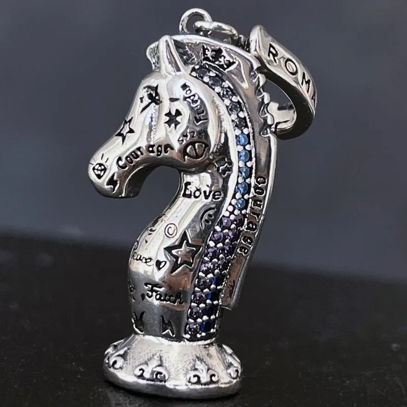 

Подвеска в виде рыцаря из серебра пробы с граффити из циркония, элегантная и изысканная модная подвеска высокого качества