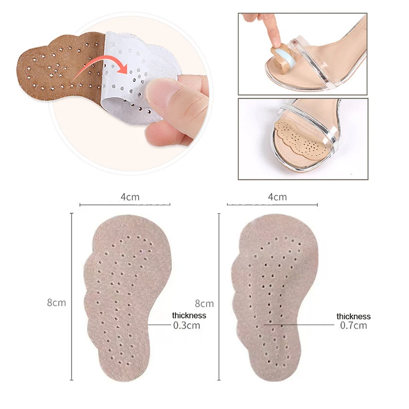 2pairs Leather Forefoot Pads Women Adhesive Anti Slip Insoles Stickers Sandals High Heels Inserts Foot Pain Relief Shoe Cushion