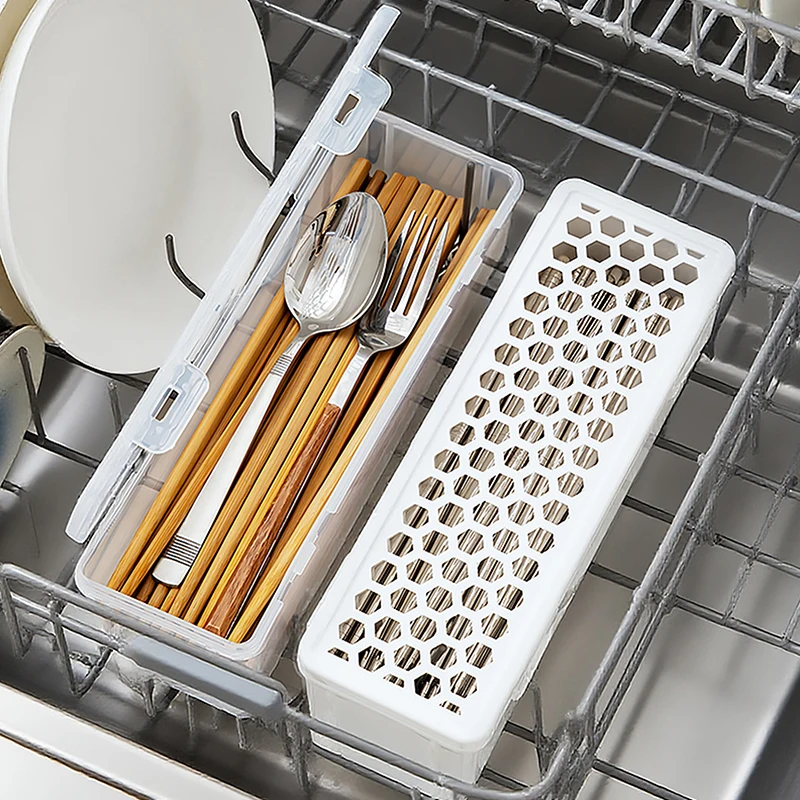 Description Picture 4 of itemPlastic Dishwasher Tableware Cleaning Box with Chopstick Cage Spoon Drain Storage Rack - Kitchen Organizer Storage Basket Bag