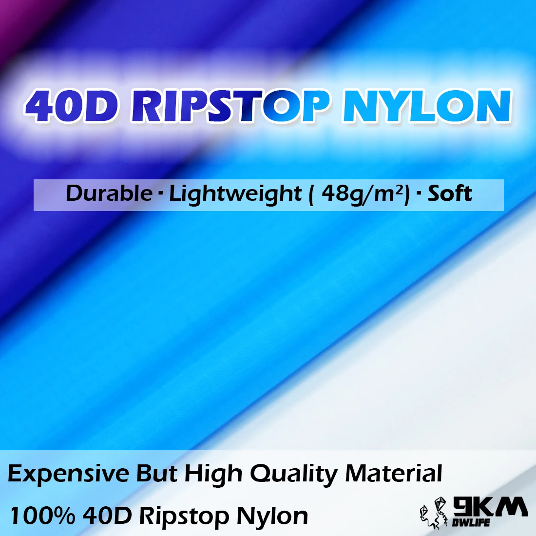 5m 40D Ripstop Nylon Fabric Waterproof Kite Fabric Lightweight 48g/m² THK 0.9mm for Line Laundry Kite & Bags DIY Material