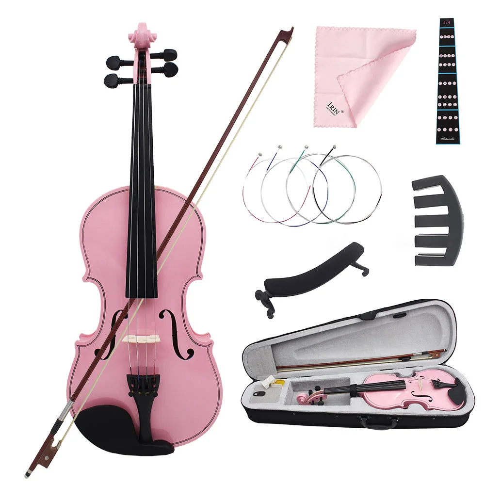 Pink Violin 4/4 Maple Panel Gift For Beginners Violin Lovely Present Suitable Music Course Study Ornament With Practical Parts