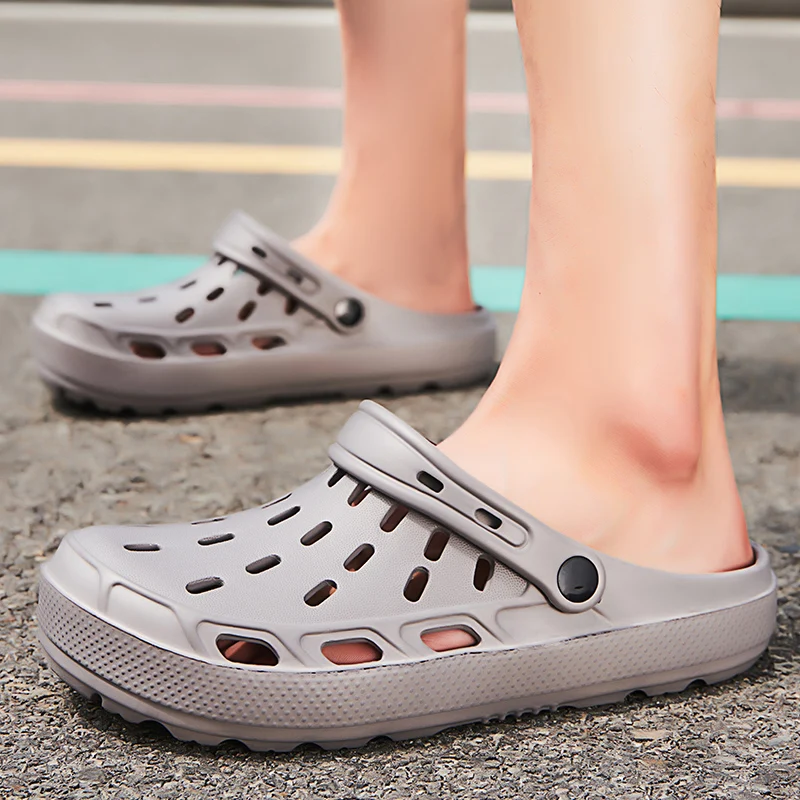 

Beach Sandals Men Shoes New EVA Hollow Lightweight Platform Slip-on Slipper Daily Travel Garden Flip-Flop Male Breathable Simple