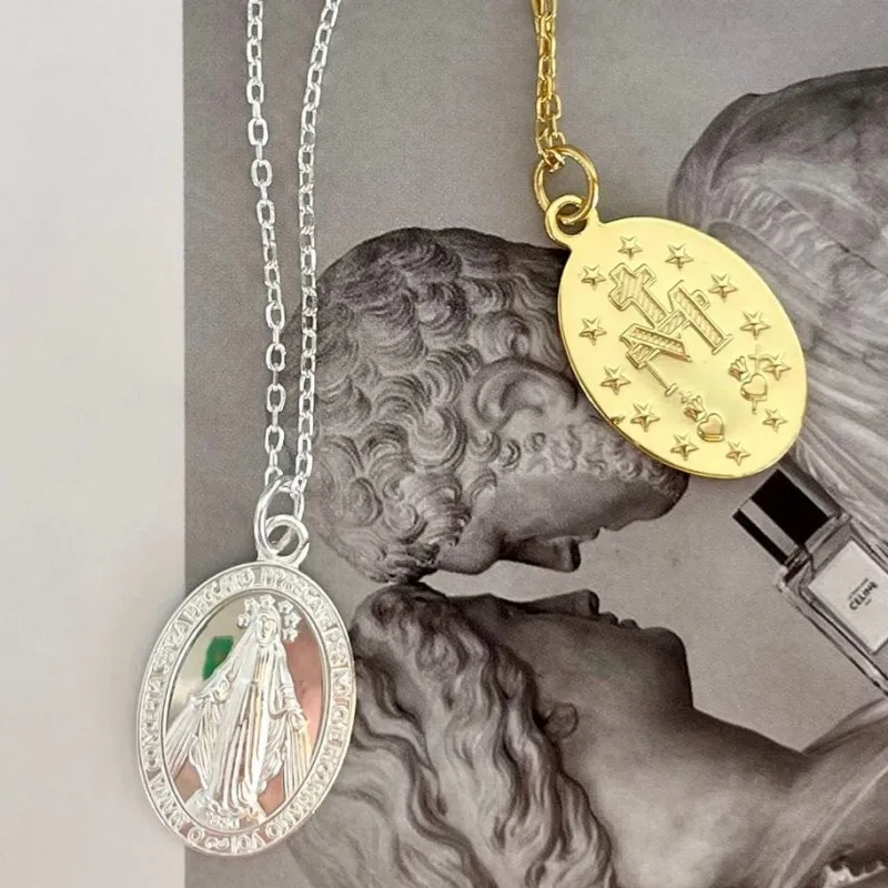 BOCAI Real S925 Silver Jewelry Fashionable Exquisite and Minimalist Personalized Round Label Maria Necklace Pendant for Women