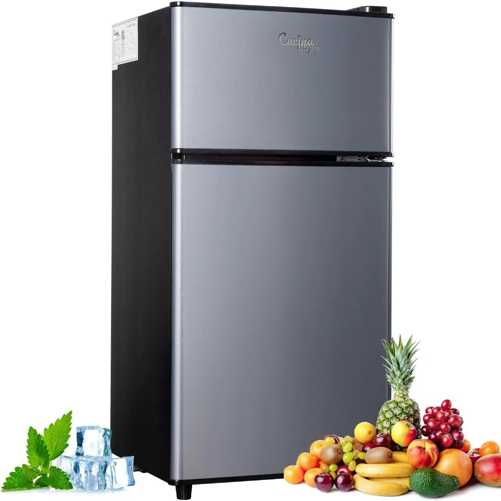 Mini Fridge with Freezer, 3.2 cuft Small Refrigerator, 7 Adjustable Thermostat, Energy Saving, Double Door Compact Refrigerator