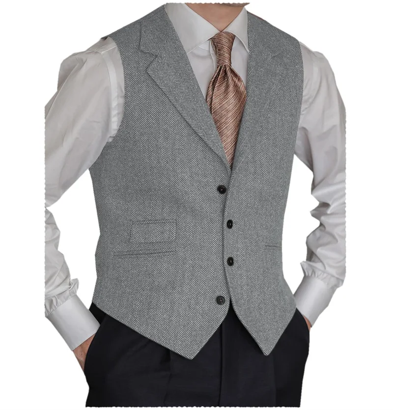 

Mens Formal Suit Vests Slim Fit Males Tailored Collar Herringbone Tweed Casual Business Waistcoat Groomsman Vest For Wedding