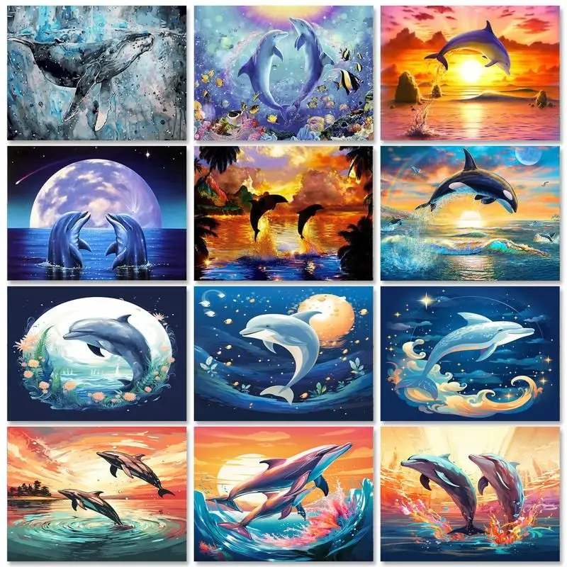 

SDOYUNO DIY Painting By Numbers Dolphin Handpainted Drawing On Canvas Pictures By Numbers For Living Room Decoration Animals