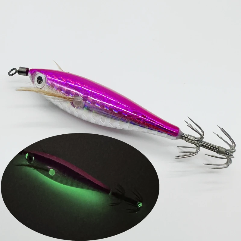 Horizontale Holz garnelen 5,5g Laser leuchtende schwimmende Egi locken Tintenfisch Jigging Garnelen Tintenfisch Tintenfisch Fisch köder Seefischerei – Detail 4