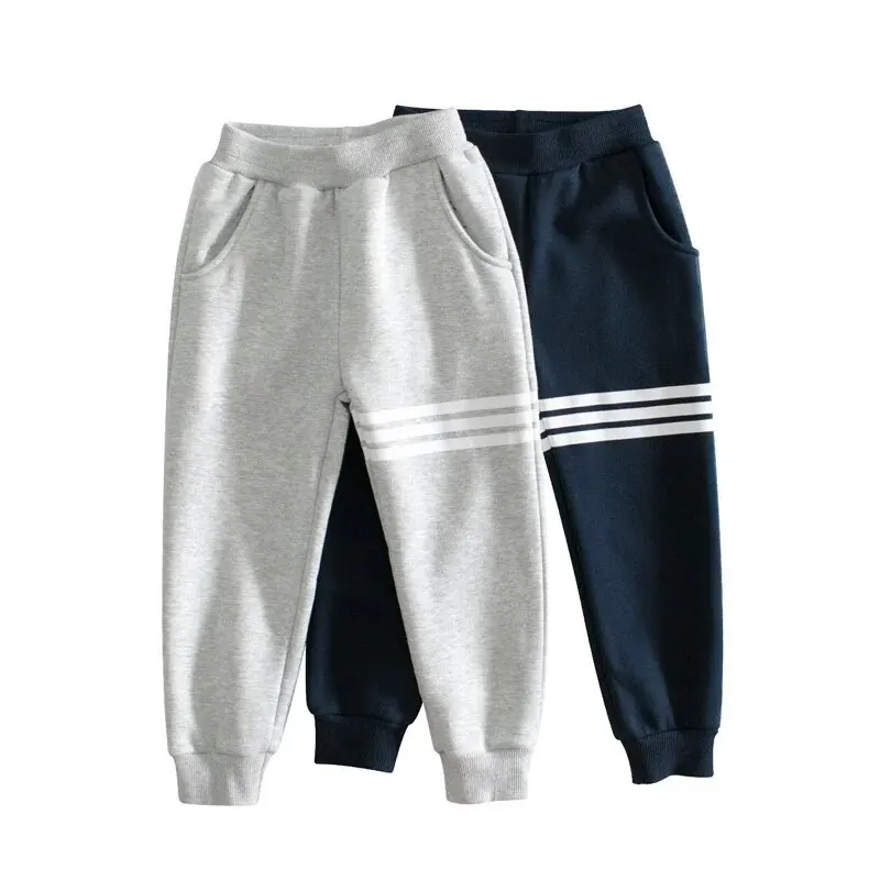 27kids Brand Children Spring Sports Pants Velvet Material Suitable Boys Girls Striped Design Trousers