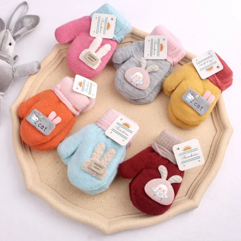 1-3 Years baby Winter Hand Gloves Thick Warmer Knitted Mittens Thicken Mittens for Kids Cute Cartoon Gloves Boys Girls baby gloves