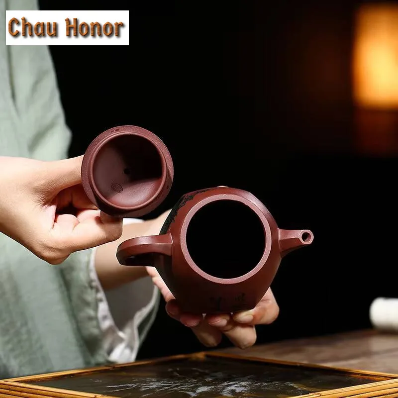 280ml Yixing Purple Clay Teapot Ore Dahongpao Six Square Ball Handmade Household Kung Fu Tea Set Tea Kettle Customized Gift